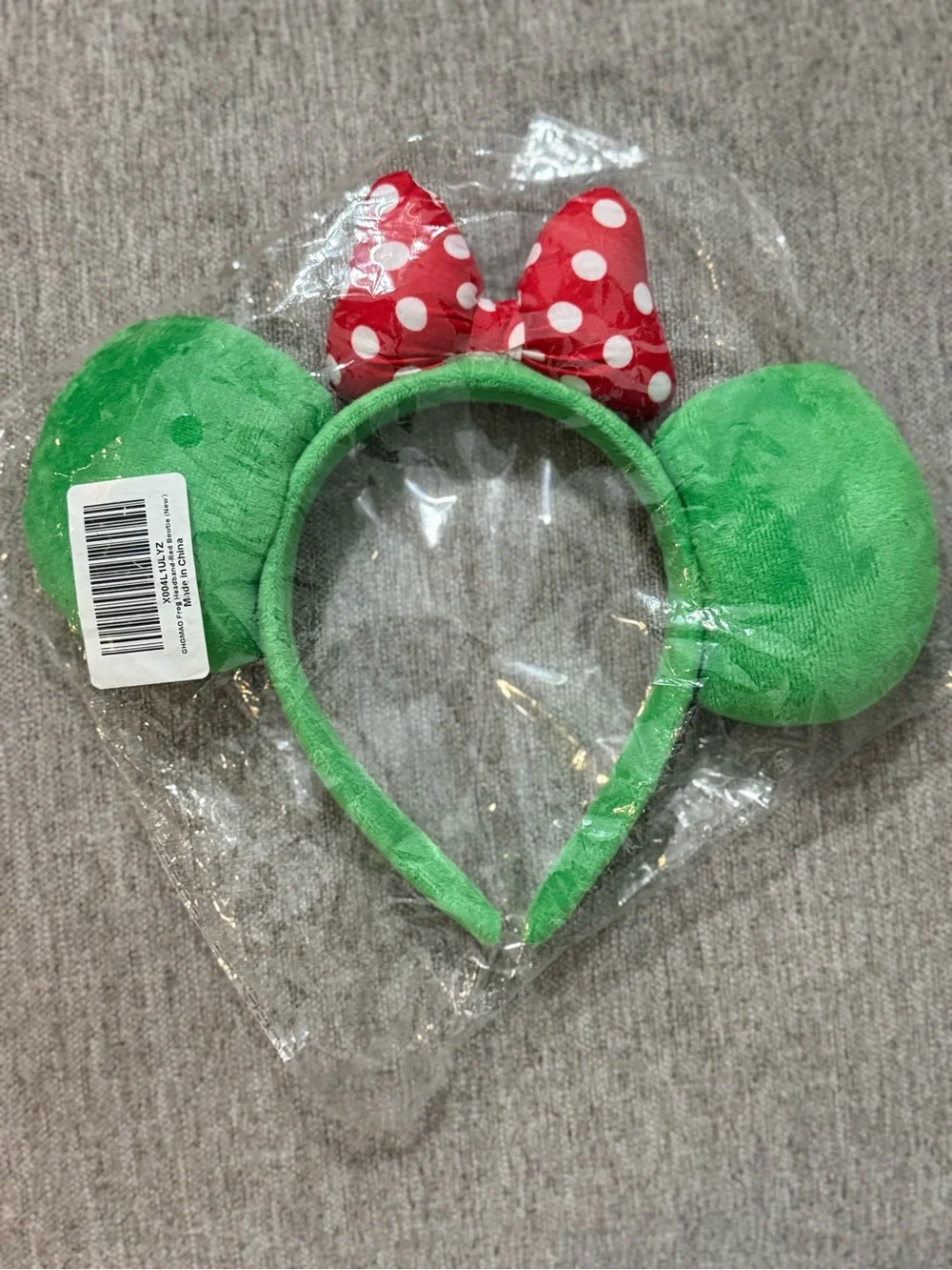 New Green Frog Ear Headband with Red Polka Dot Bow